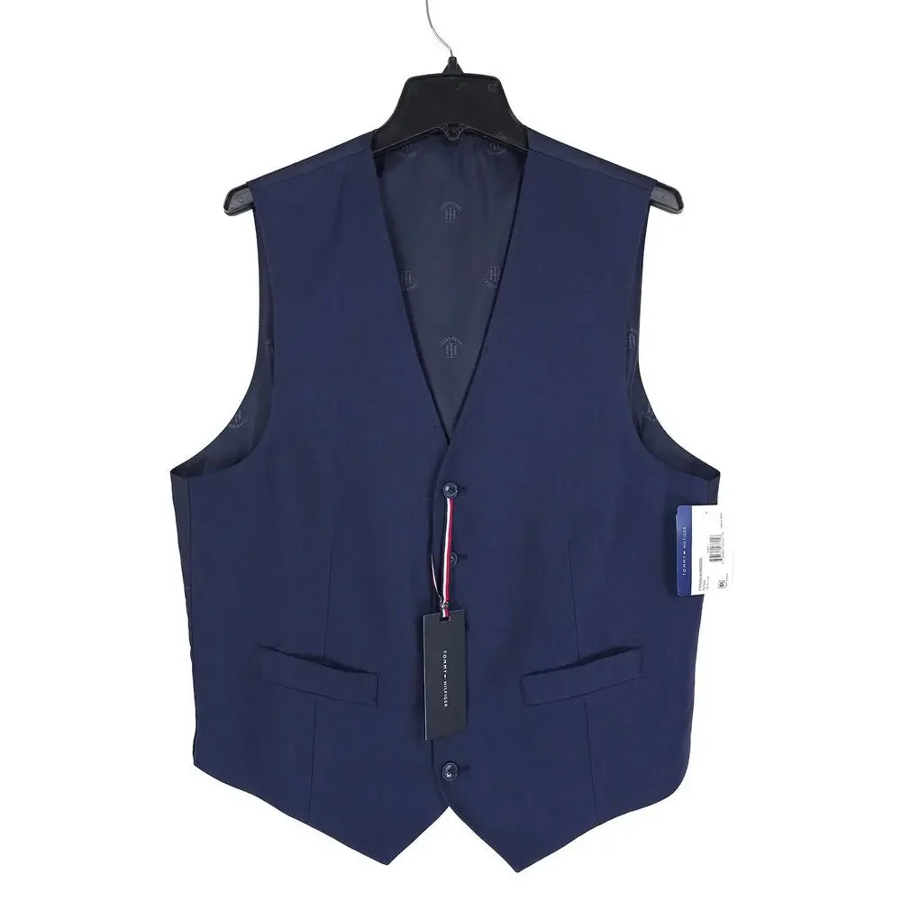 Tommy Hilfiger Mens Modern Fit Linen Suit Vest 3XL Navy Blue Solid NWT